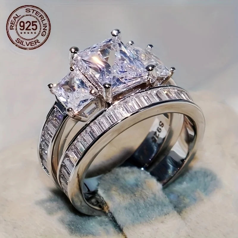 Luxury 925 Sterling Silver Designed Simple Fashion  Ring Sets for Women Birthday Party Jewelry Gift Ring Comfort