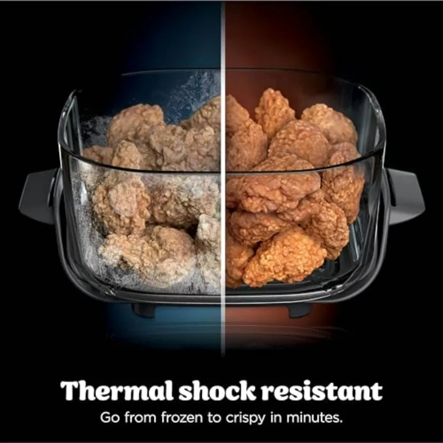 Crispi 4-in-1 Glass Air Fryer for Home Use 450F High Heat Non-Toxic Glass Containers 4QT 6-Cup with Lids Microwave Freezer Dish