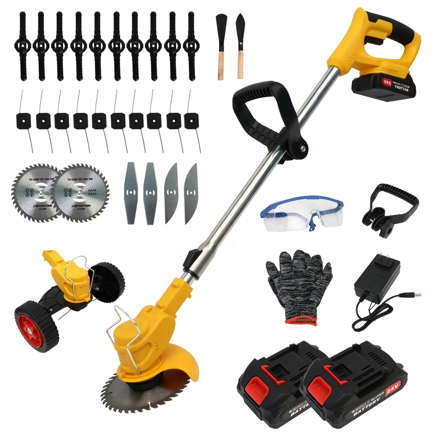 21V Electric Lawn Mower Cordless Grass Trimmer Garden Strimmers 3-in-1 Fodable 2x2.0Ah Batteries Power Tool for Lawn Garden Yard