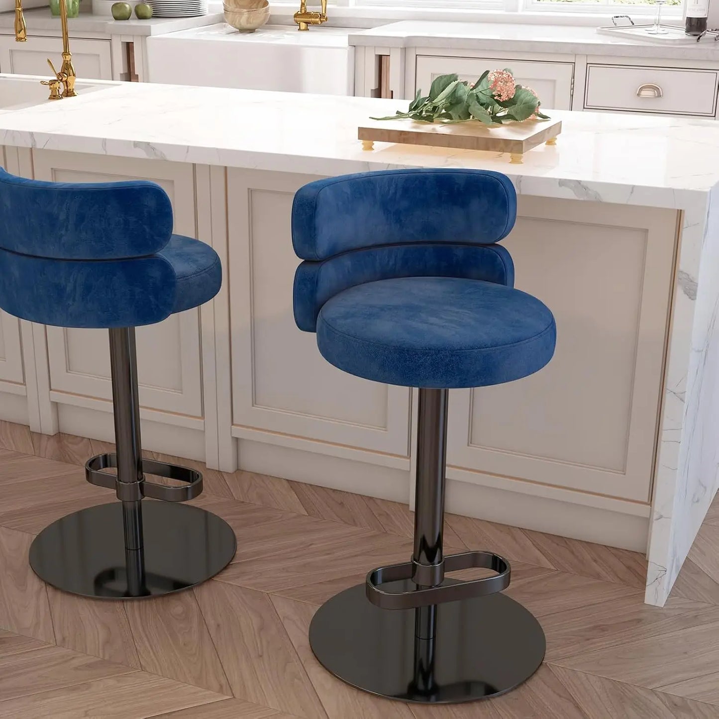 Modern  Single Velvet Upholstered Counter Stool with Gold Metal Leg and Foot Rest Premium Flannel Comfortable, Customized