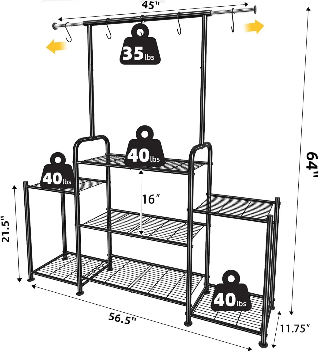 3-Tier Metal Plant Stand Indoor Outdoor, Expandable Hanging Shelf for Multiple Flower Pots, Heavy Duty Ladder Holder in Black