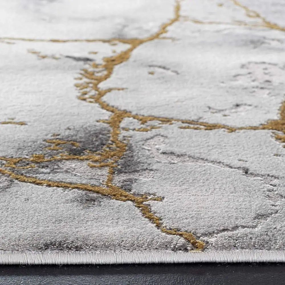 Area Rug 8' x 10', Grey & Gold, Modern Abstract, Non-Shedding, Easy Care, Ideal for Living Room, Bedroom (CFT877F)