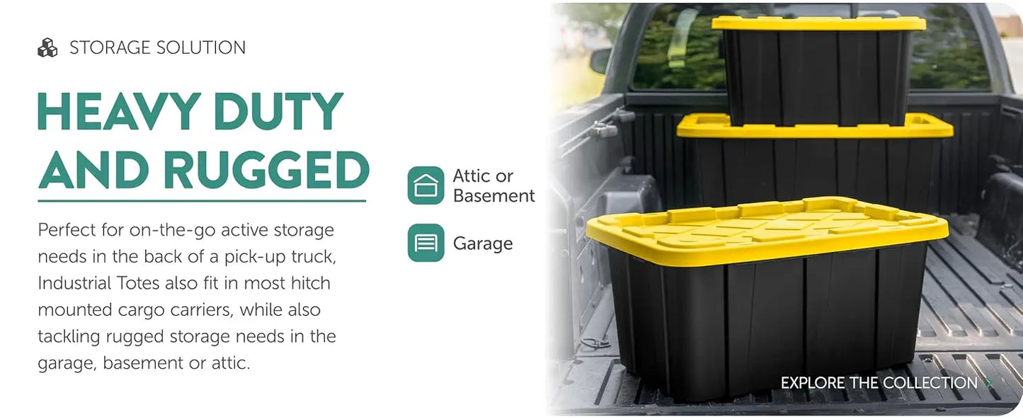 8-Pack Industrial Tote, Plastic Storage Container Bins with Lids, 38 Gallon - Heavy-Duty Organizing Containers for Closet, Bathr