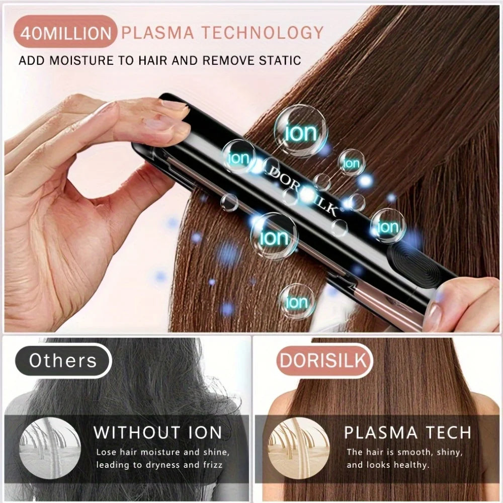 Plasma Hair Straightener 1 Inch Flat Iron Straightener And Curler 2 In 1 Ceramic Ionic Dual Voltage Straightener With Anti-Iron
