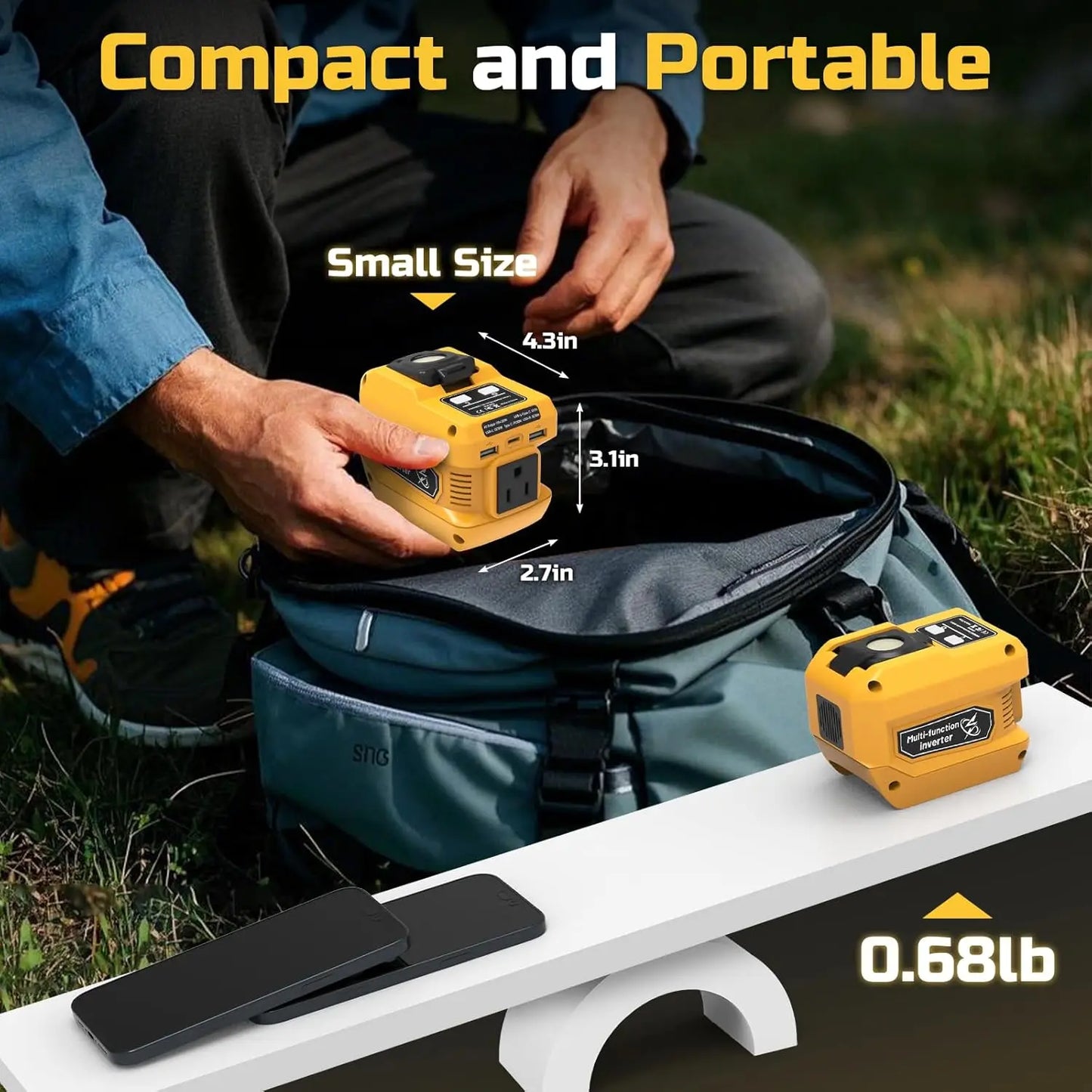 Kzreect 220W Power Inverter Compatible with Dewalt 20V Battery, 20V to AC 110V, 4 Output & 300LM LED, Inverter for Camping