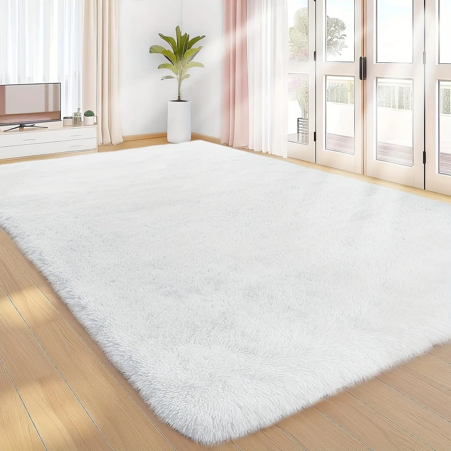 Fluffy Large Carpet for Living Room White Non-Slip Machine Washable Plush Area Rugs for Bedroom Soft Thick Floor Mats
