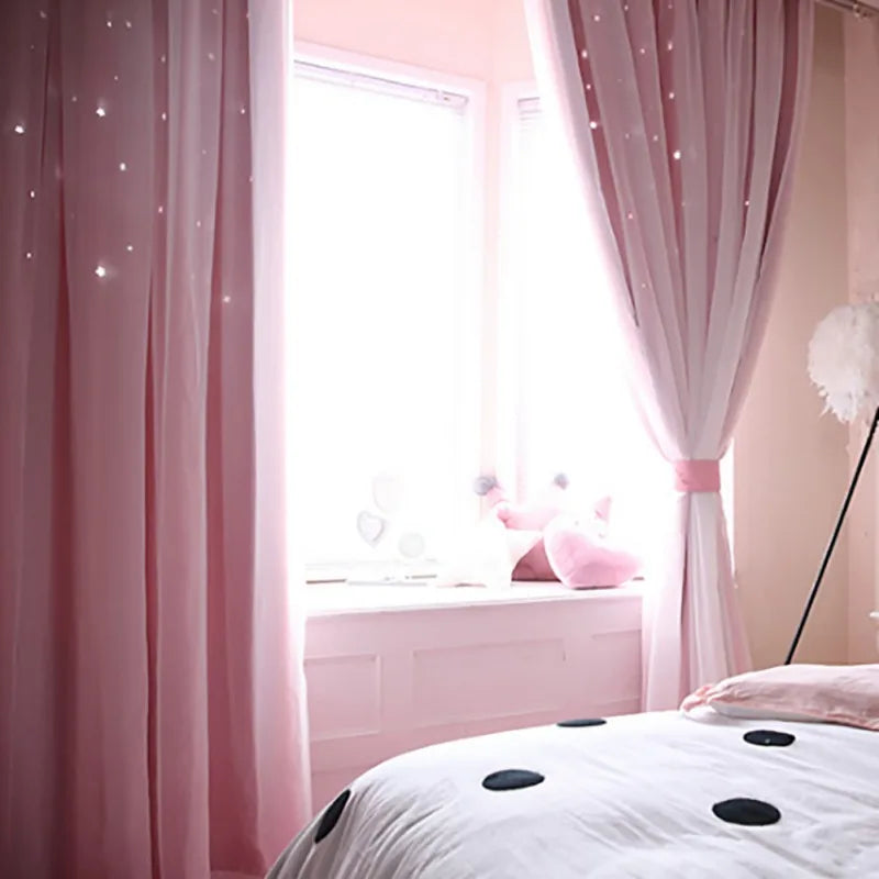 Curtains Blackout Curtains for Bedroom Window Decoration Double Layer Star Cut Out Aesthetic Living Room Decor Wall Home Curtain