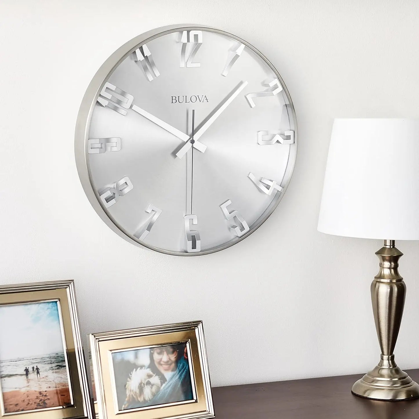 Elegant Silent Sweep Wall Clock with Raised Numerals and Glass Lens, Battery Operated
