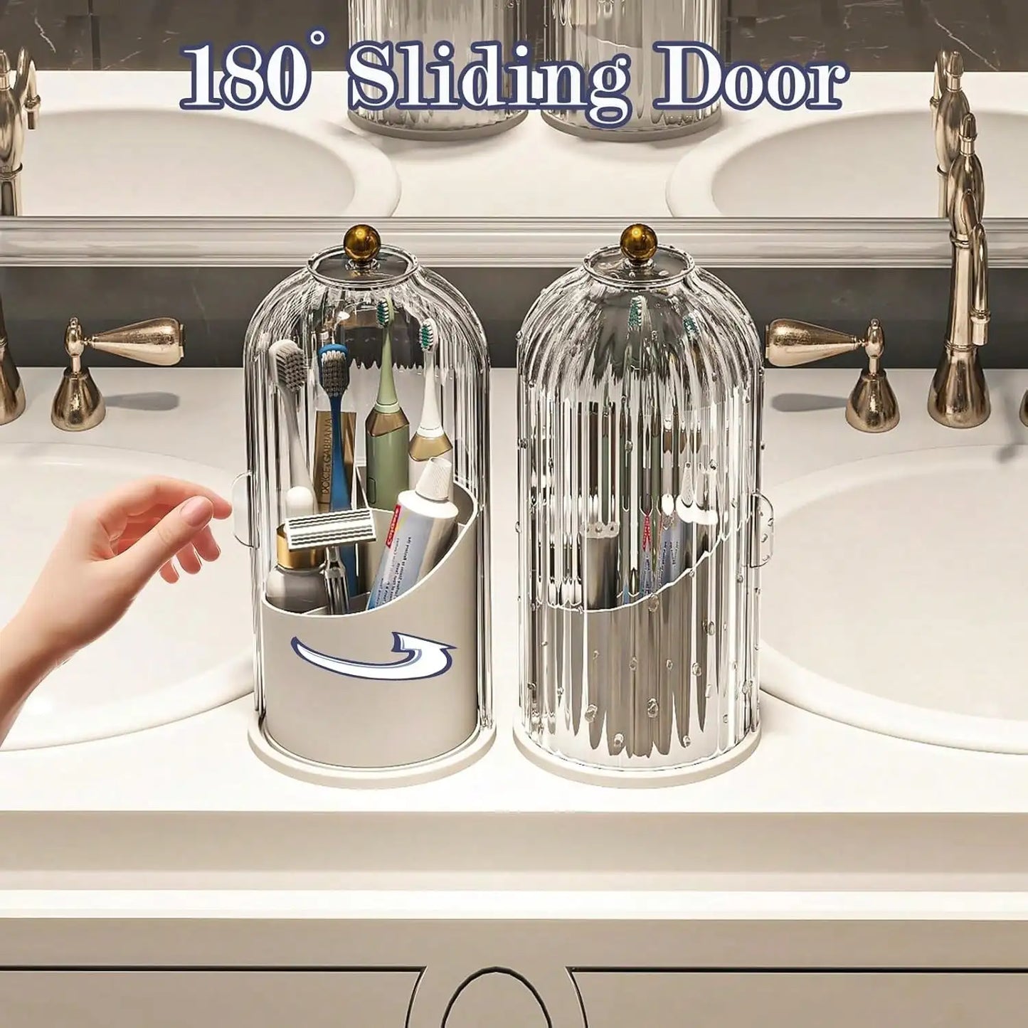 Dustproof Toothbrush Holders with Cover, Rotating Electric Toothbrush and Toothpaste Holder for Bathroom Countertop