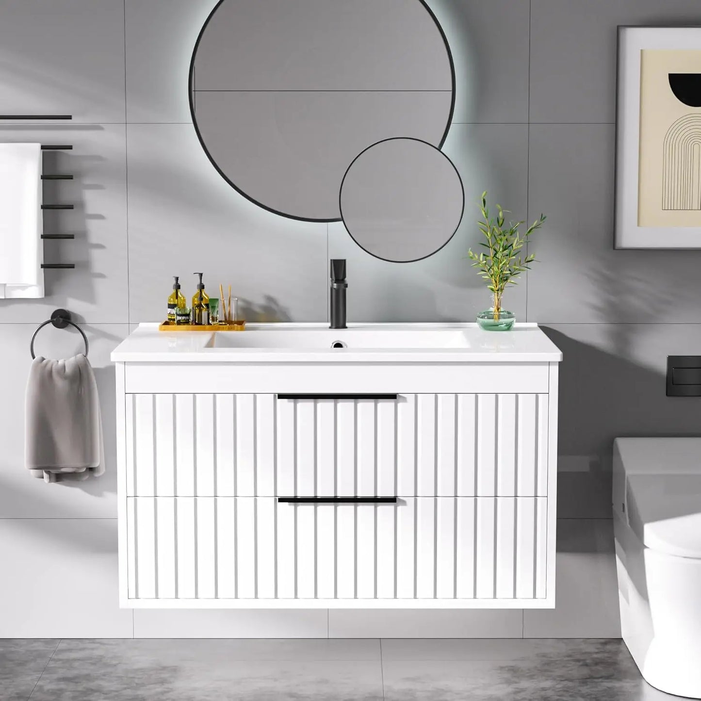 30" Bathroom Vanity with Sink, Floating Vanity Bathroom Sink Cabinet Wall Mount, Soft-Close Function 2 Large, Customized