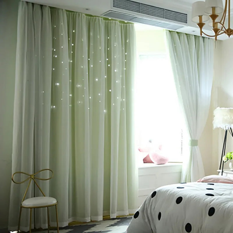 Curtains Blackout Curtains for Bedroom Window Decoration Double Layer Star Cut Out Aesthetic Living Room Decor Wall Home Curtain