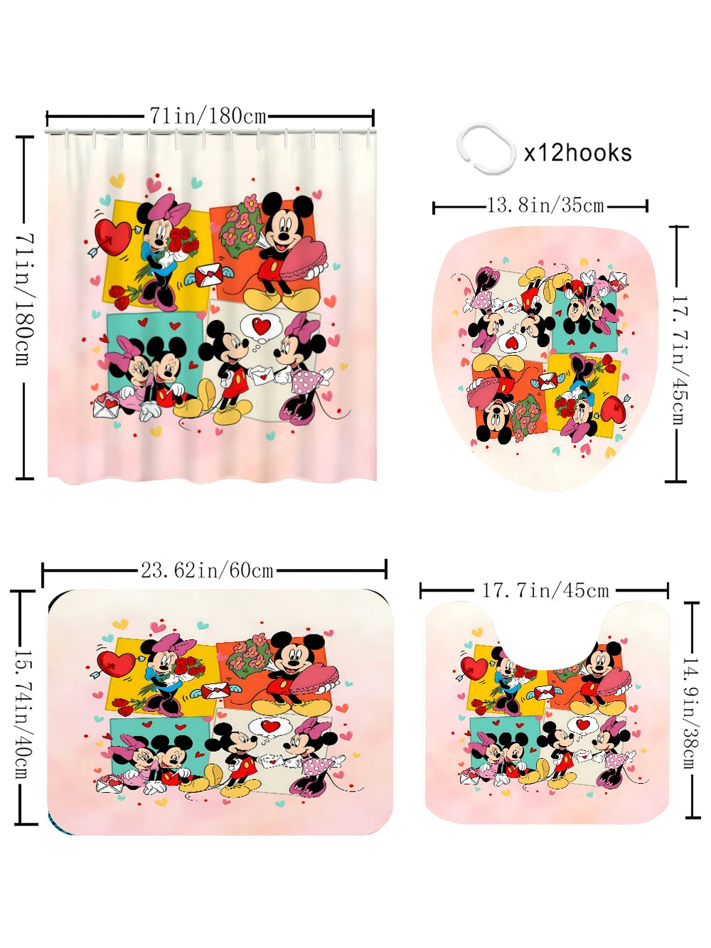 Disney Mickey Mouse Bathroom Four-piece Set - Avant-garde Waterproof Shower Curtain, creating a complete bathroom kit