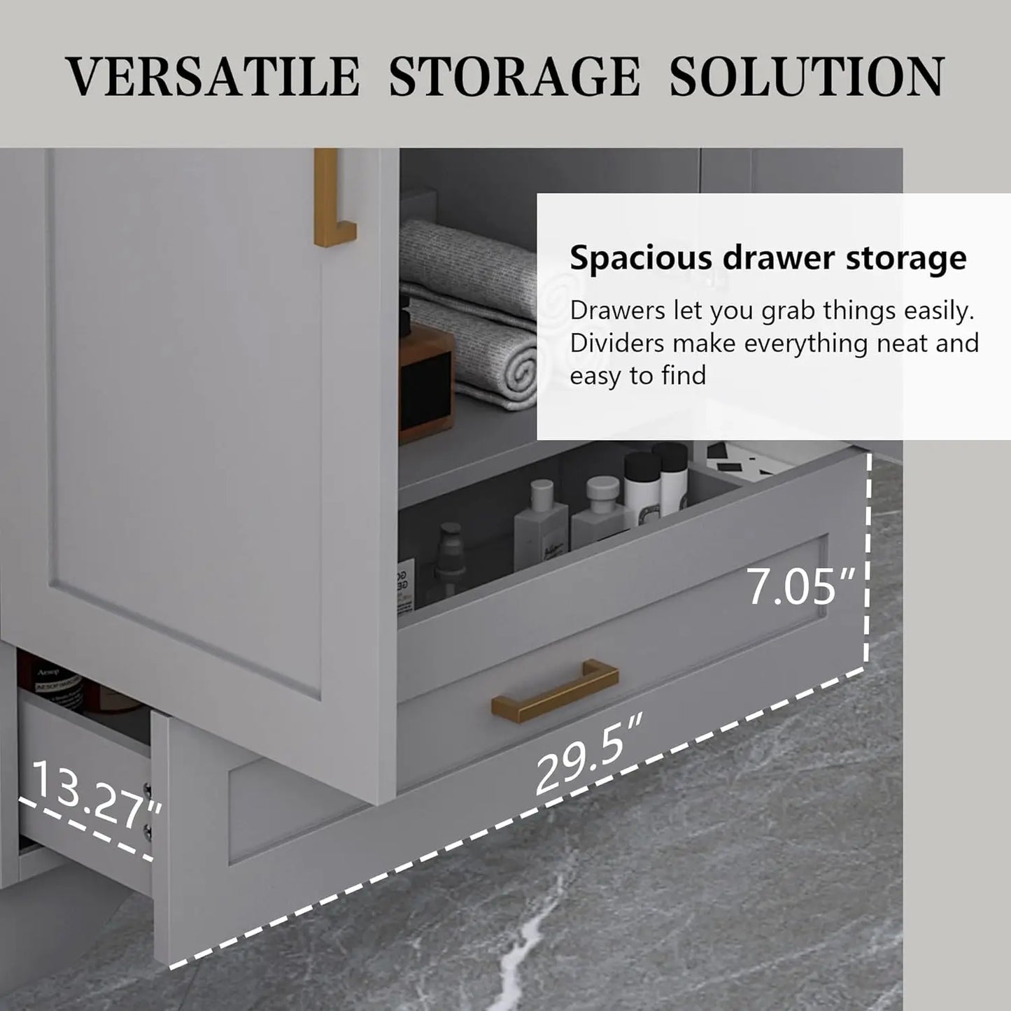 24" Bathroom Vanity with Ceramic Undermount Sink - Freestanding 2-Door & 1-Drawer Storage Cabinet