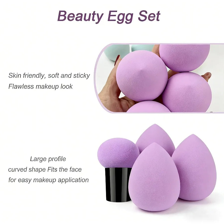 Mushroom Foundation Sponge Set 4PCS Dry & Wet Dual-Use Beauty Puffs Powder Blending Makeup Tool