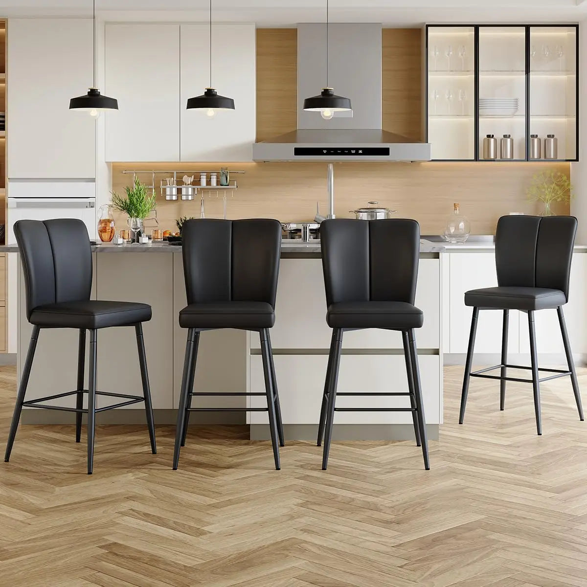 Counter Height Bar Stools Set of 4 - Kitchen Island Stools with Back,Black Barstools with Sturdy Metal Legs,Modern, Customized