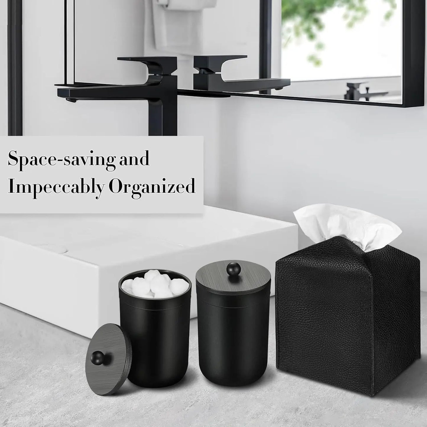 10Pcs Black Bathroom Accessory Set with Trash Can, Soap Dispenser, Toothbrush Holder, and More for Modern Home Decor