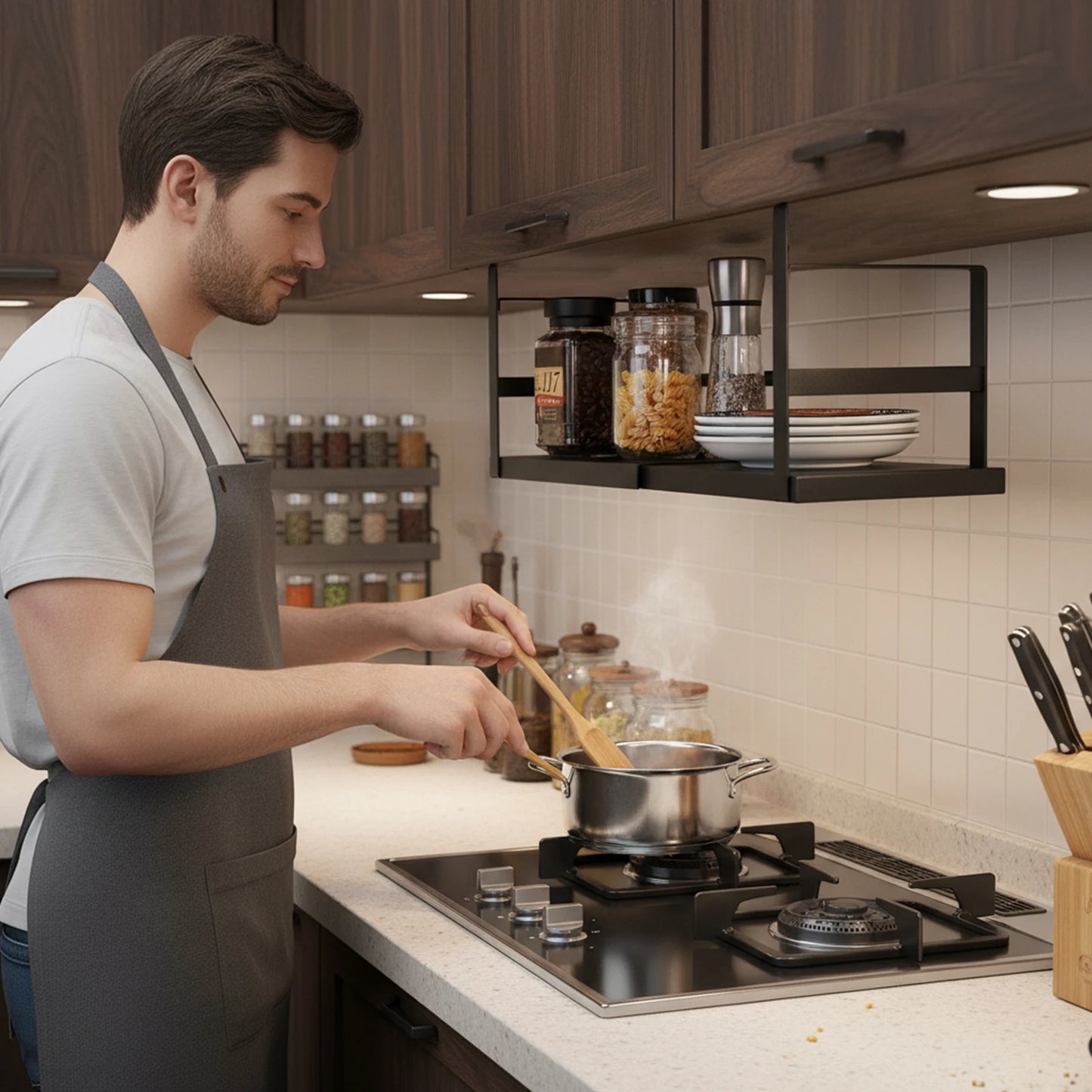 Expandable Cabinet Organizer Shelf Retractable Storage Shelf Seasoning Bottle Storage Rack for Kitchen Pantry Office