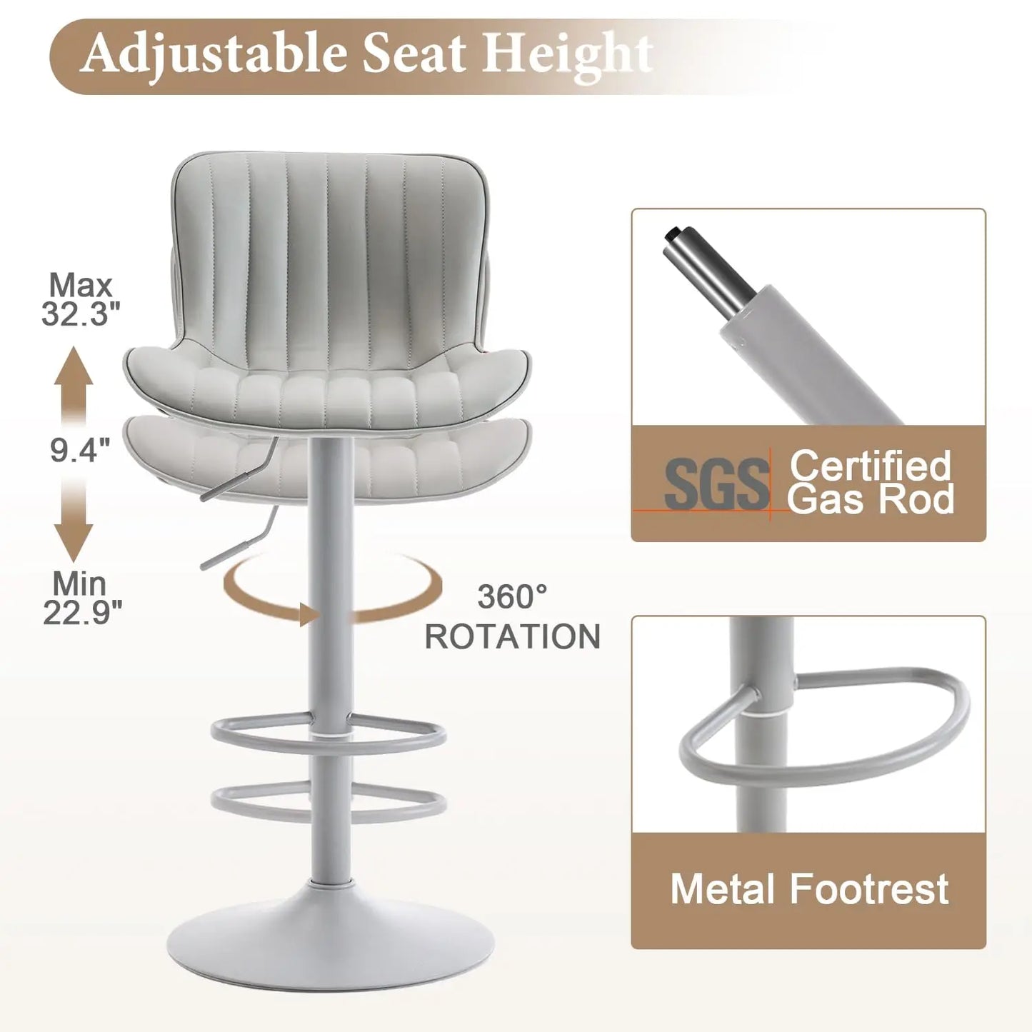 Bar Stools Set of 2, Counter Height Barstools for Kitchen Island, Modern Adjustable Swivel Gray Bar Chairs, Customized