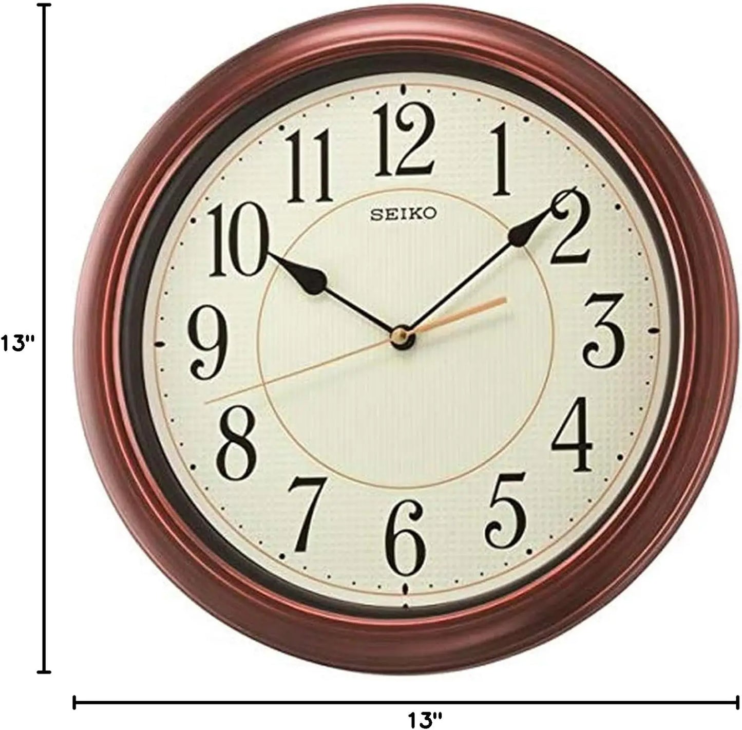 13 Inch Numbered Wood Finish Wall Clock,Brown
