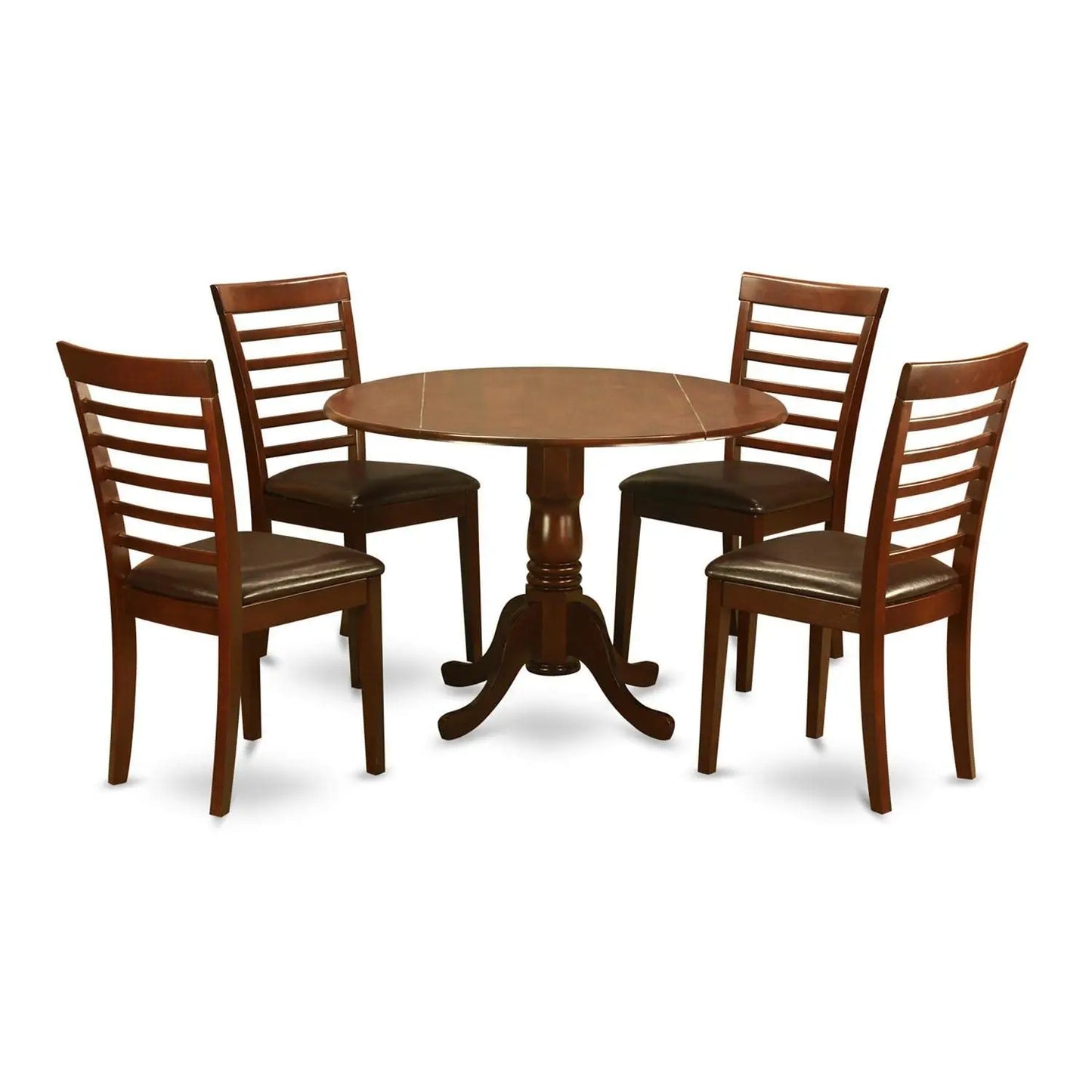 5 Piece Modern Dining Table Set Includes a Round Wooden Table with Dropleaf and 4 Faux Leather Upholstered Dining