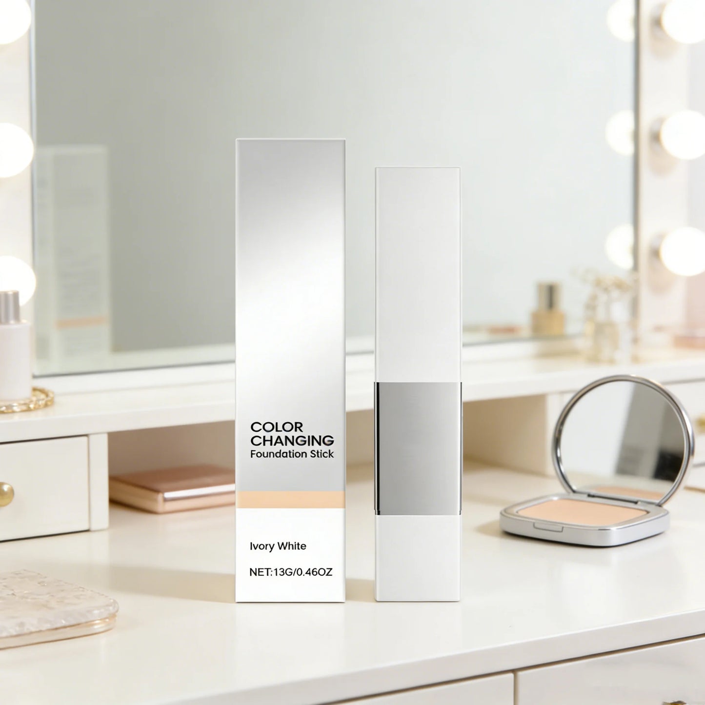 2-in-1 Color-Changing Foundation Stick Full Coverage Lightweight Moisturize Finish Base Makeup Dual-Ended with Detachable Brush