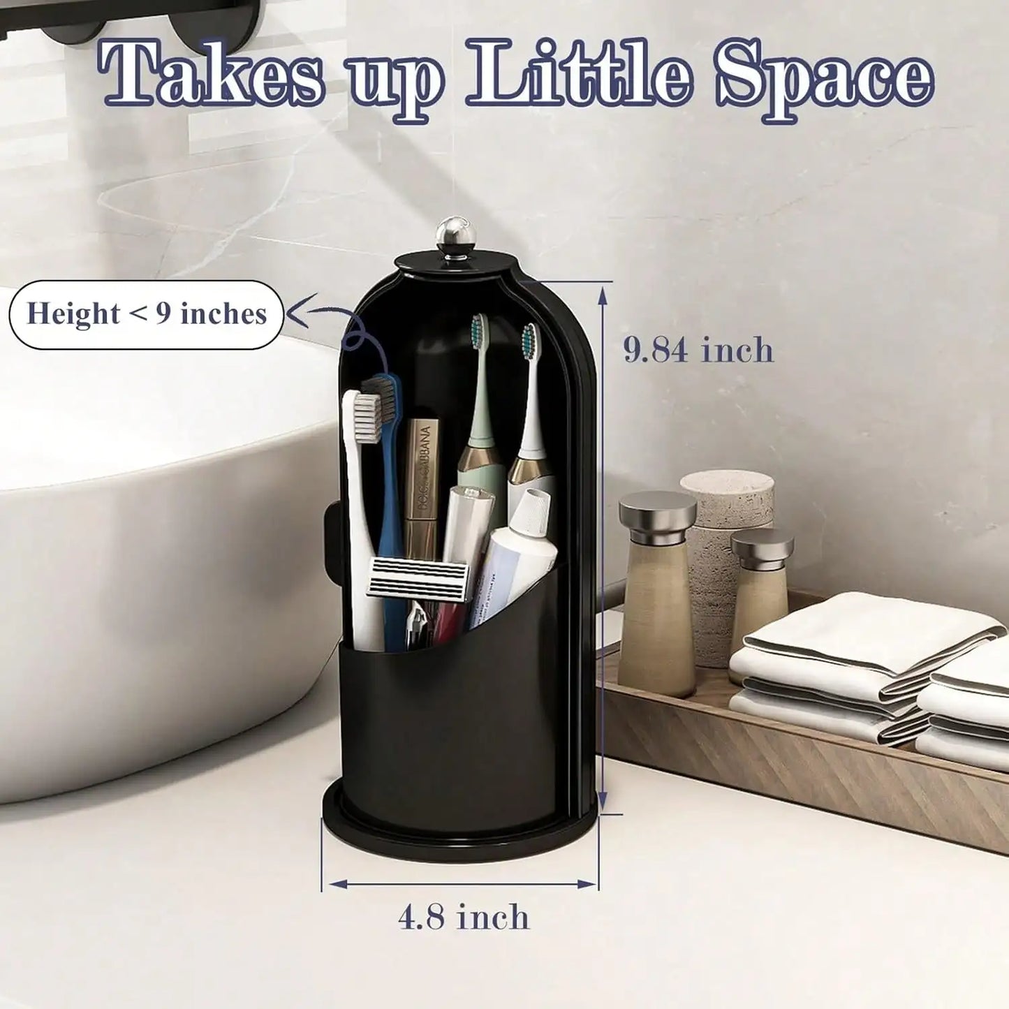 Dustproof Toothbrush Holders with Cover, Rotating Electric Toothbrush and Toothpaste Holder for Bathroom Countertop