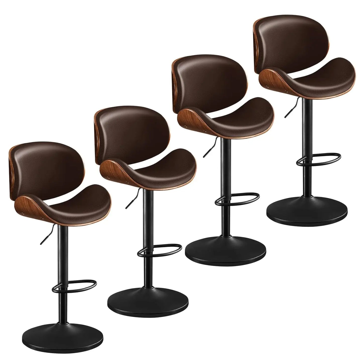 Swivel Bar Stools Set of 4, Adjustable Kitchen Counter Height BarStools with Arms, PU Leather Upholstered Bar Chair, Customized