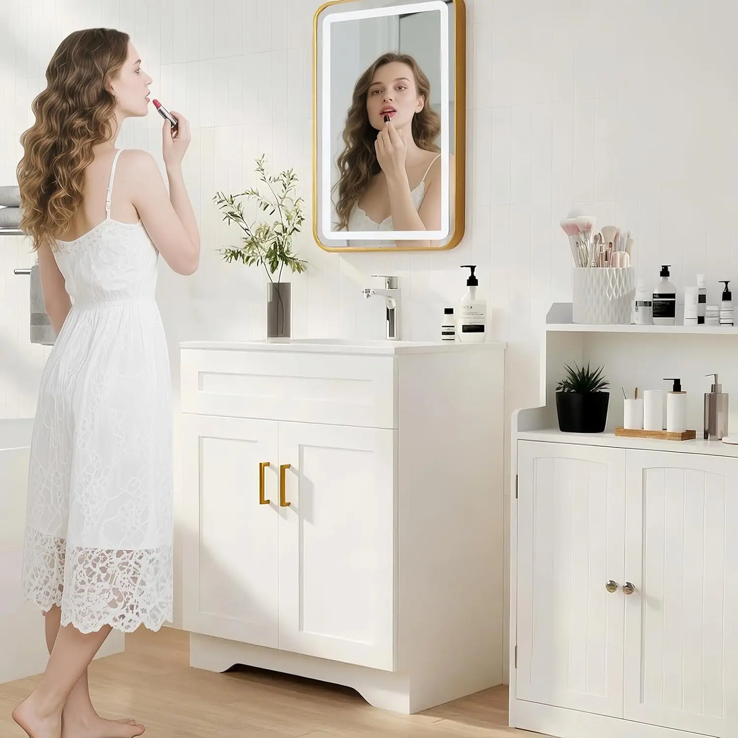 30 Inch Bathroom Vanity with Sink, Modern Bathroom Vanity with Ceramic Basin and Countertop, Easy Assembly