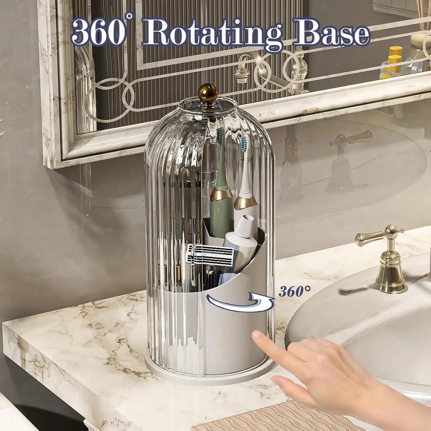 Dustproof Toothbrush Holders with Cover, Rotating Electric Toothbrush and Toothpaste Holder for Bathroom Countertop
