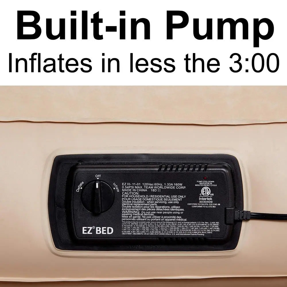 Simpli Comfy Bed Queen SelfInflating Air Mattress with Builtin Frame, Pump and Wheeled Case, Blow Up Inflatable Air Bed Perfect