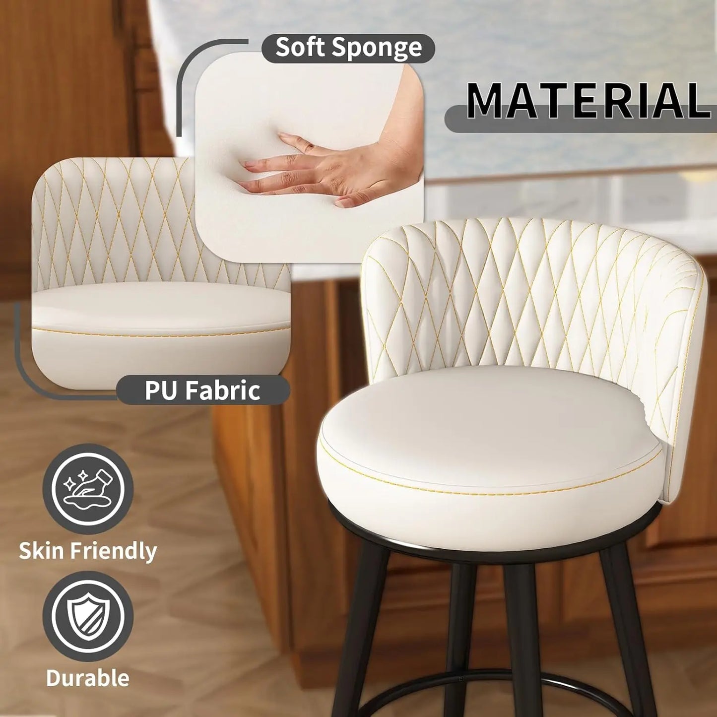 Bar Stools Set of 2, 27 Inch Barstools with Sturdy Legs, Leather Farmhouse Counter Height Bar Stool for Kitchen,, Customized