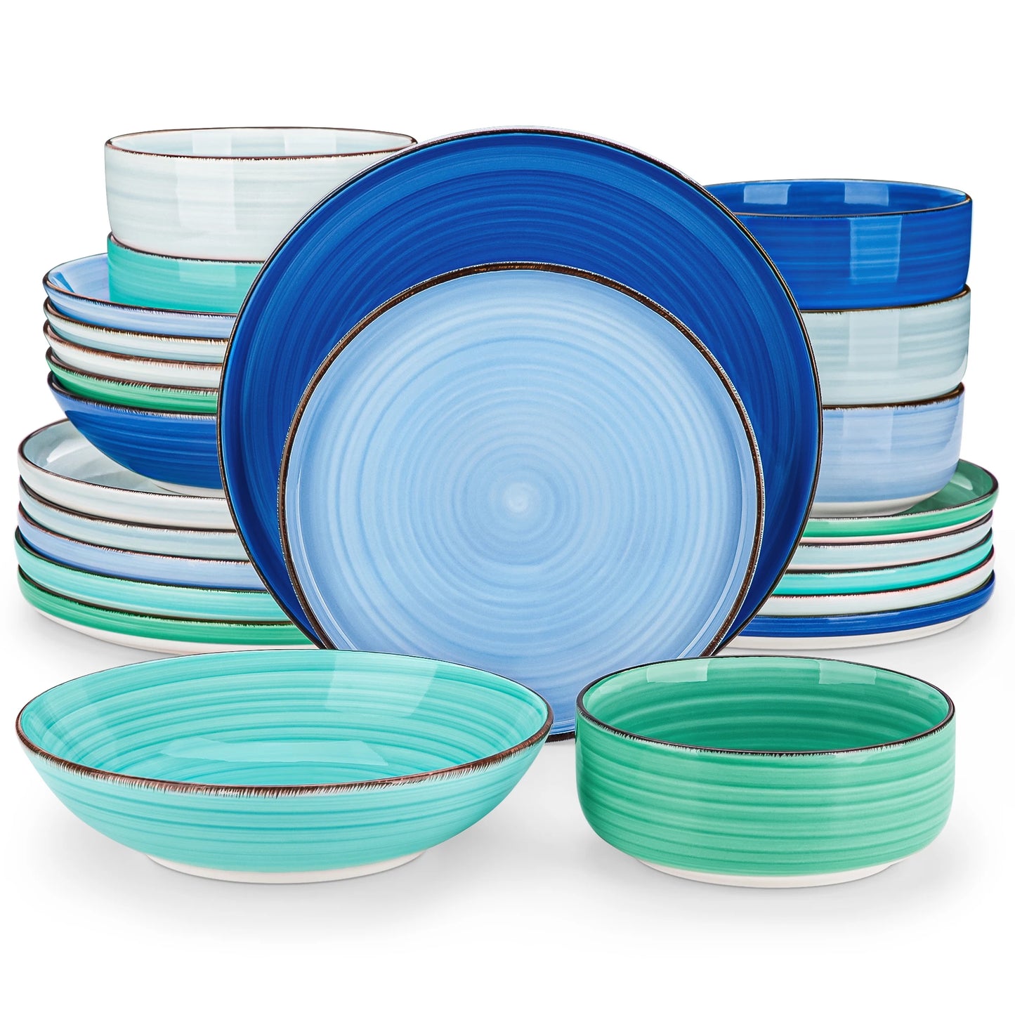 vancasso 12/18/24PCS Ceramic Dinnerware Set Color Handpainted Spirals Pattern 4/6PCS Dinner Plates/Dessert/Bowl/Soup Plates