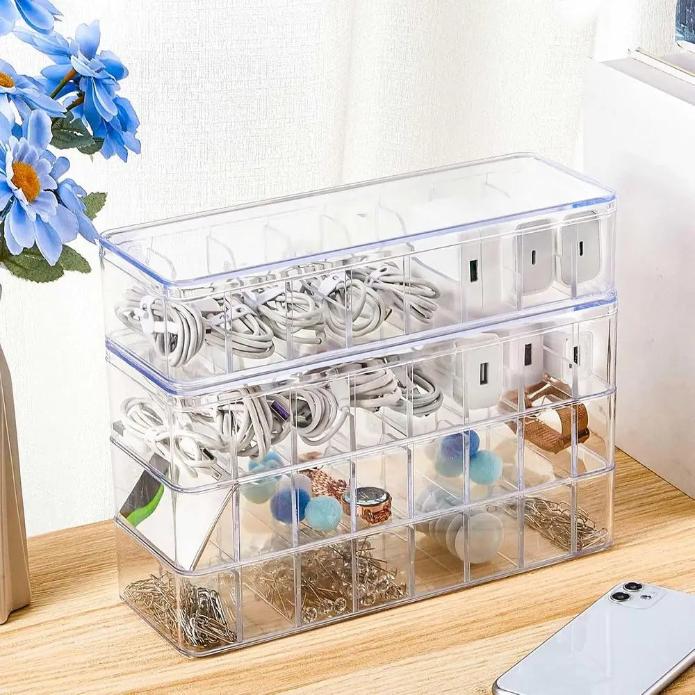 4 Pcs Cable Organizer Box with Wire Ties, Plastic Cord Storage Box with Lid, Clear Organizers for Home Office Desk and Accessori