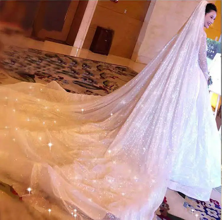 Sparkle Wedding Veil Off White Bling Bridal Veils Long 3M One Layer Bride Veil Luxury Cathedral Veil