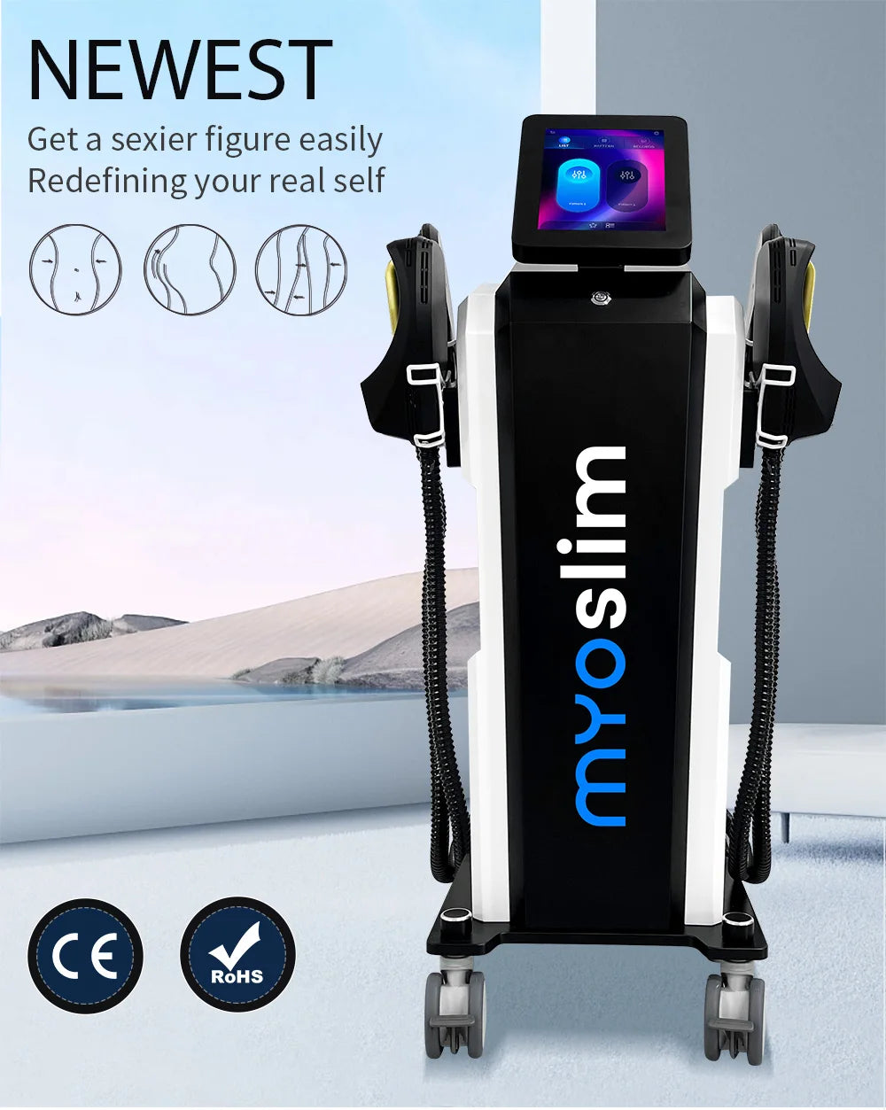 Professional RF MYOslim Body Sculpting Machine Electric Fat Burning Slimming Muscle Stimulator 15 Tes 6500W 5 Handle Neo