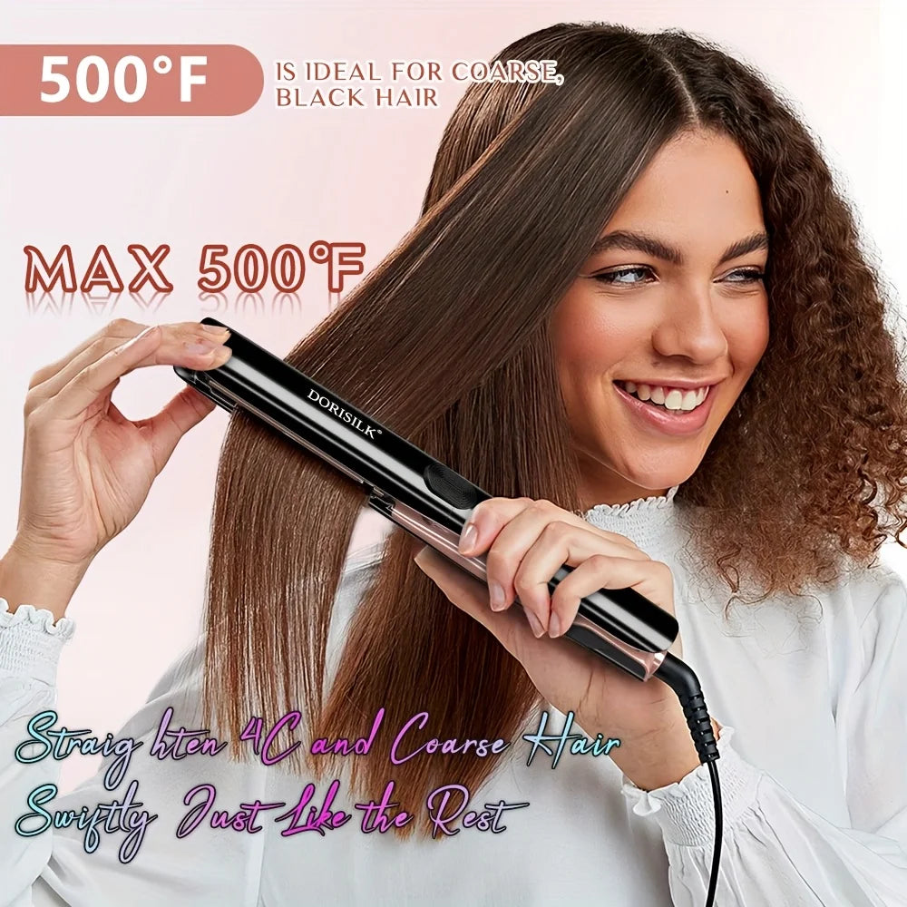 Plasma Hair Straightener 1 Inch Flat Iron Straightener And Curler 2 In 1 Ceramic Ionic Dual Voltage Straightener With Anti-Iron