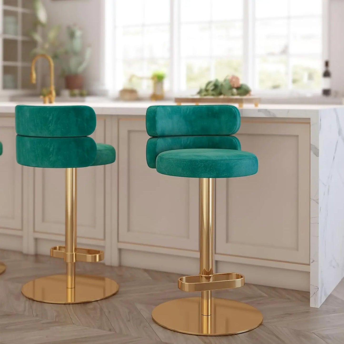 Modern  Single Velvet Upholstered Counter Stool with Gold Metal Leg and Foot Rest Premium Flannel Comfortable, Customized