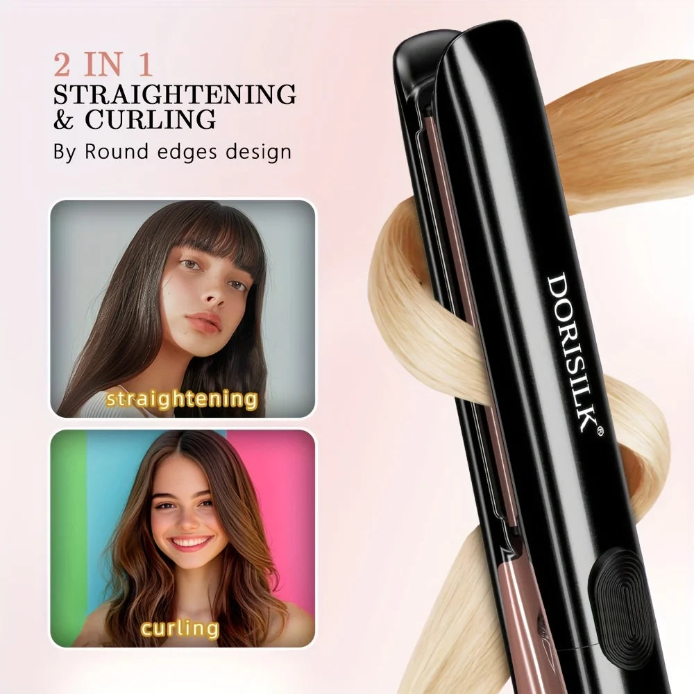 Plasma Hair Straightener 1 Inch Flat Iron Straightener And Curler 2 In 1 Ceramic Ionic Dual Voltage Straightener With Anti-Iron