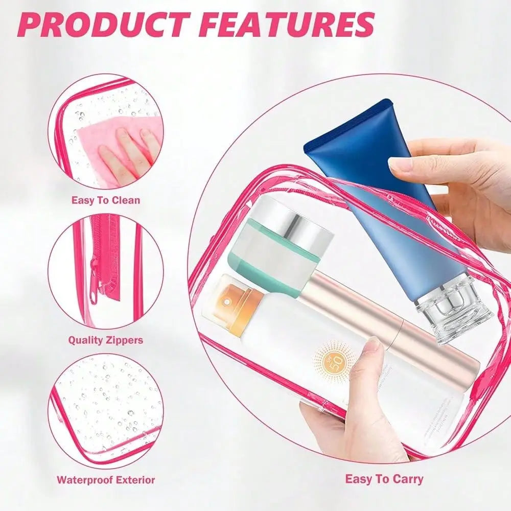 Clear Makeup Bag,Portable Travel Toiletry Bags With Zipper, TSA Approved Clear Organizer Bags, PVC Cosmetic Pouch For Airport A