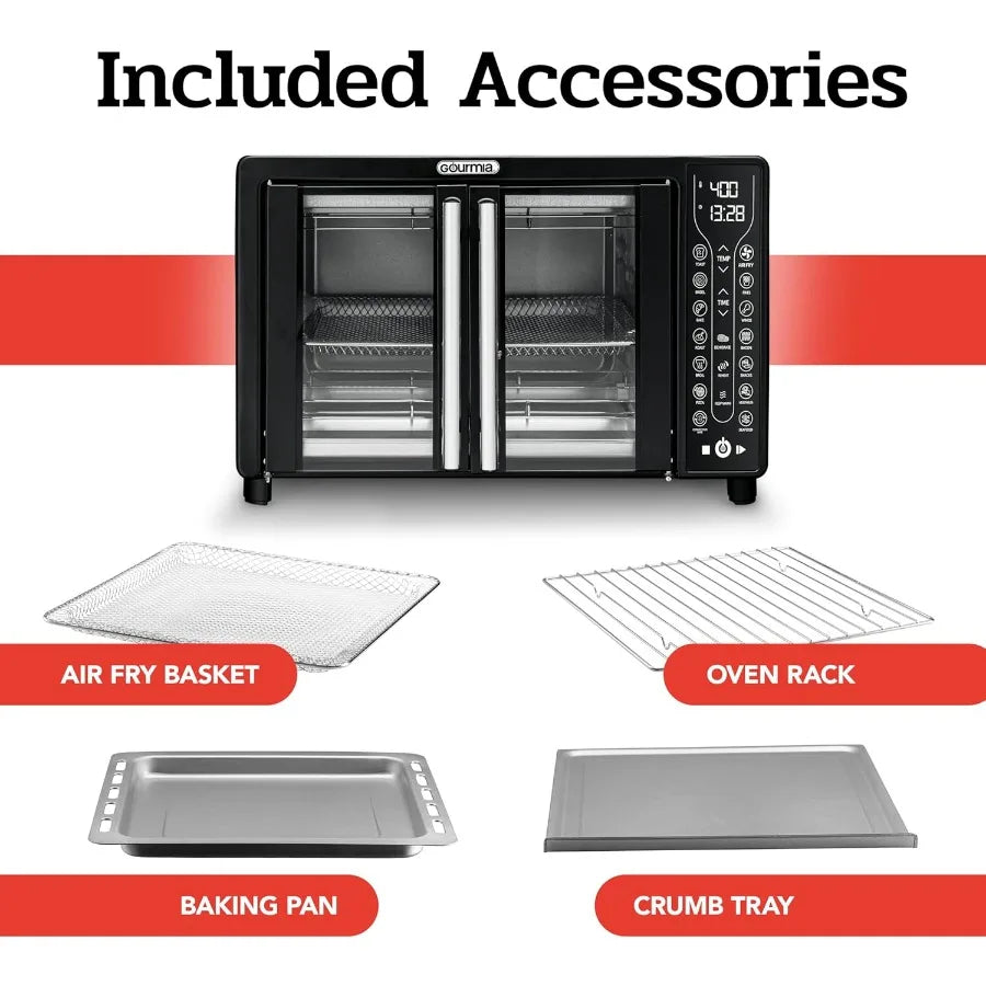 Large 24L Capacity Toaster Oven Air Fryer Combo with 17 Cooking Presets and 1700W Power Digital French Door Design with Convect