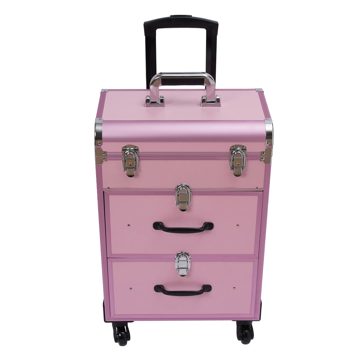 Professional Makeup Rolling Train Case, 3-Layer Portable Cosmetics Organizer with 50 Compartments & Wheels - 110LBS Capacity