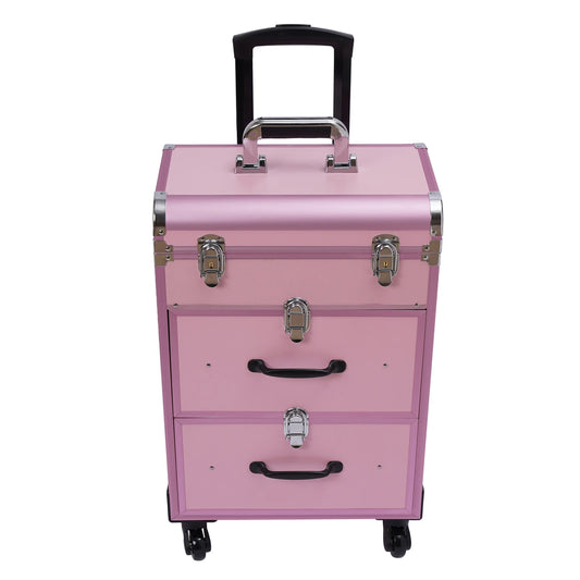 Professional Makeup Rolling Train Case, 3-Layer Portable Cosmetics Organizer with 50 Compartments & Wheels - 110LBS Capacity