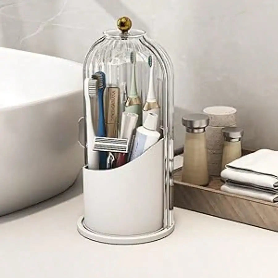 Dustproof Toothbrush Holders with Cover, Rotating Electric Toothbrush and Toothpaste Holder for Bathroom Countertop