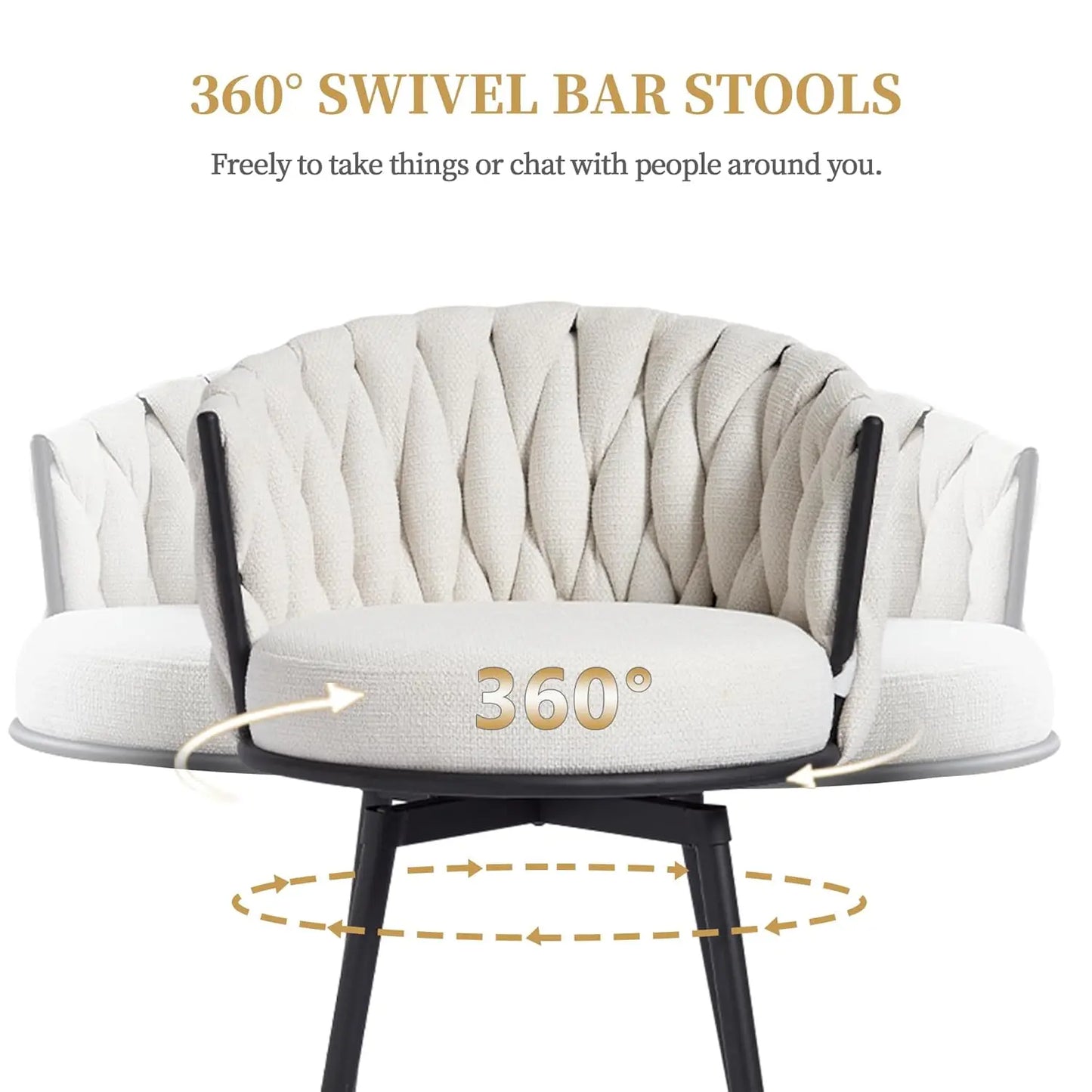 Bar Stools Set of 4 for Kitchen Counter, 26 inch Modern Fabric Counter Height Barstools, 360°Swivel Bar Chairs, Customized