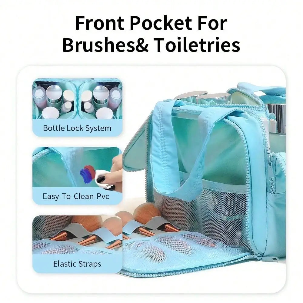 Travel Toiletry Bag Large Capacity 11.8 L Makeup Organizer, 4 Compartments, Waterproof Wet Dry Separation, UltraLight Taslan Fa