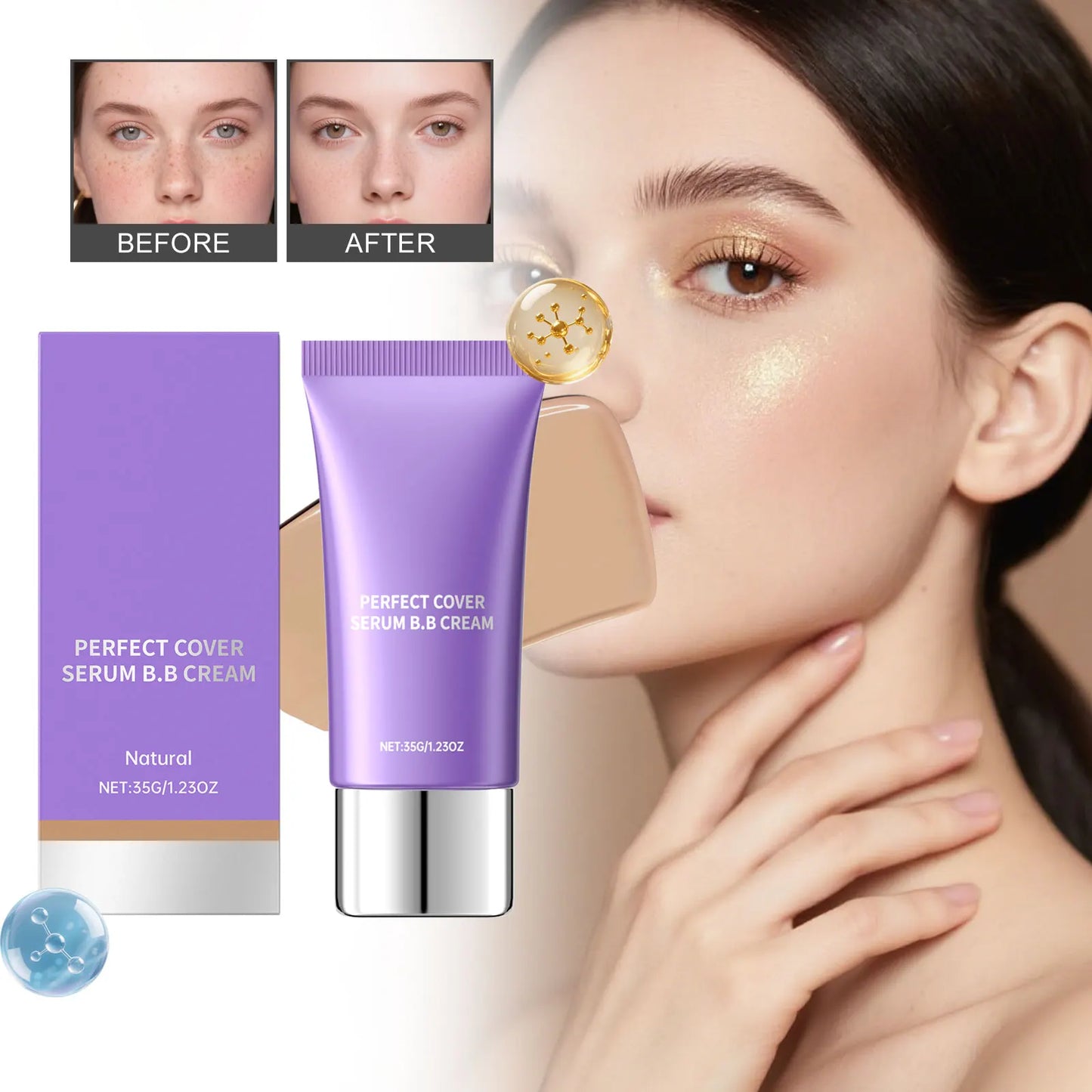 Women's Waterproof Long-Lasting BB Cream Natural Look Buildable Light Moisturizing Foundation Pore Minimizing Makeup Gift for Li