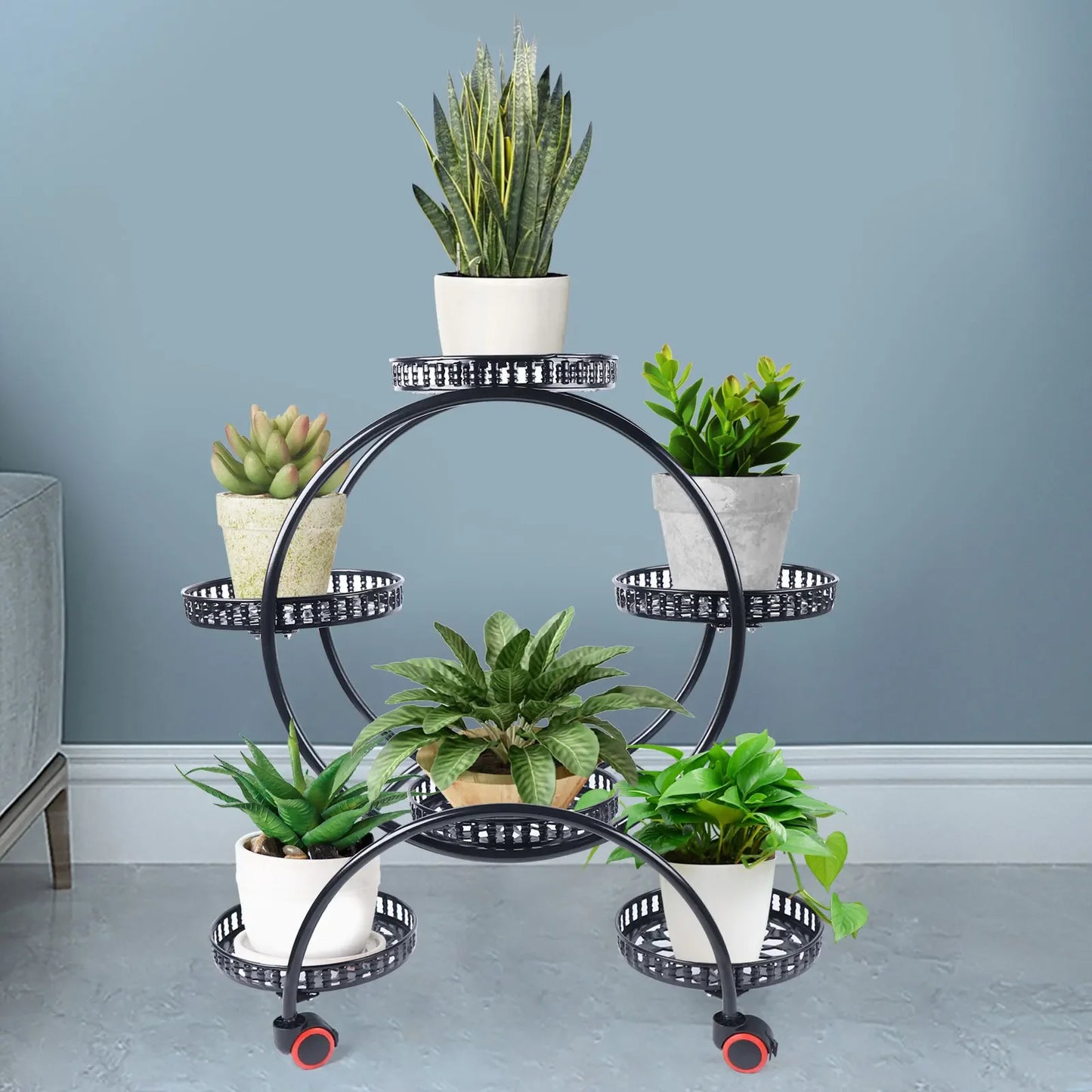 Metal Plant Stands 6 Pots Plants Flower Stand for Patio Garden Living Room Corner Balcony Bedroom Black / White