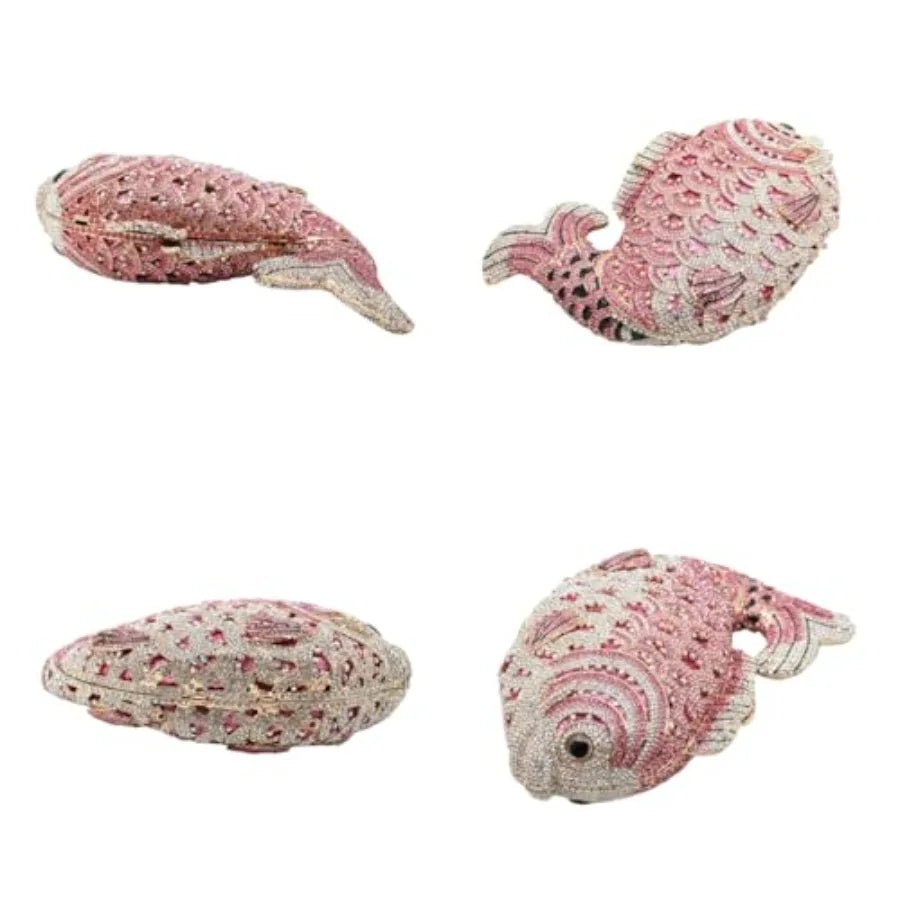 Women Mini Fish Clutch Luxury Rhinestones Purse Sparkling Banquet Handbag Wedding Party Clutch Bag