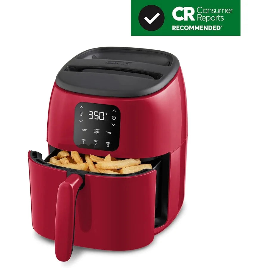 TastiCrisp Electric Air Fryer Oven 2.6 Qt. Red Compact Air Fryer for Healthier Food in Minutes Ideal for Small Spaces Features