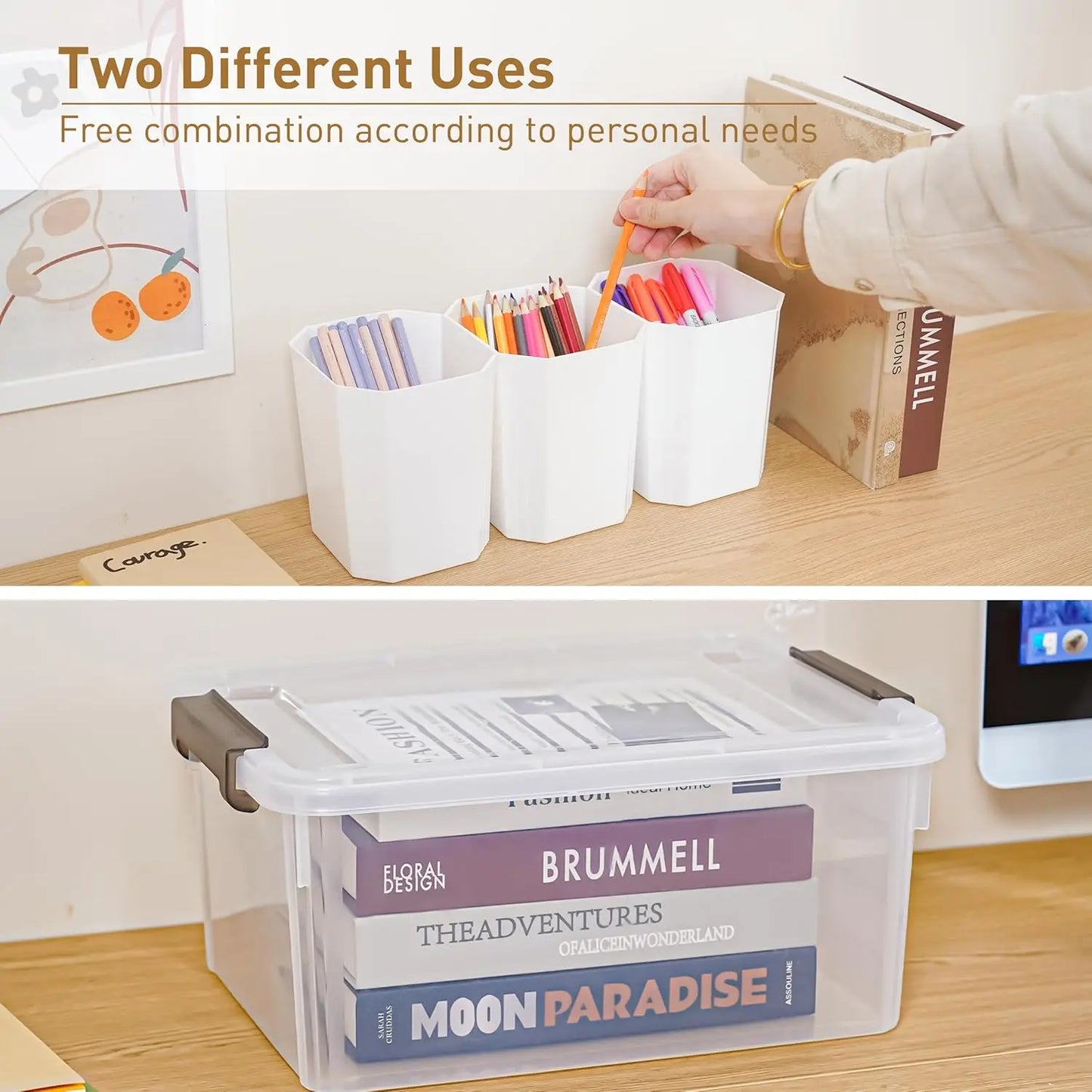 17QT Plastic Storage Bins with Lids, Clear Stackable Organizer Boxes 4-Pack, Multipurpose Craft Tool Crayon Storage